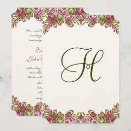 Convite Casamento de Paisley Verde, Rosa e Maçã