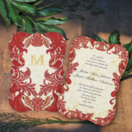 Convite Casamento de Paisley Vintage Vermelho da Renascenç