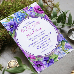 Convite Casamento de Paisley Watercolor com Púrpura Flora