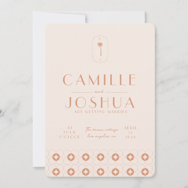 Convite Casamento de Palm primavera retro (Frente)