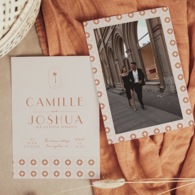 Convite Casamento de Palm primavera retro (Criador carregado)