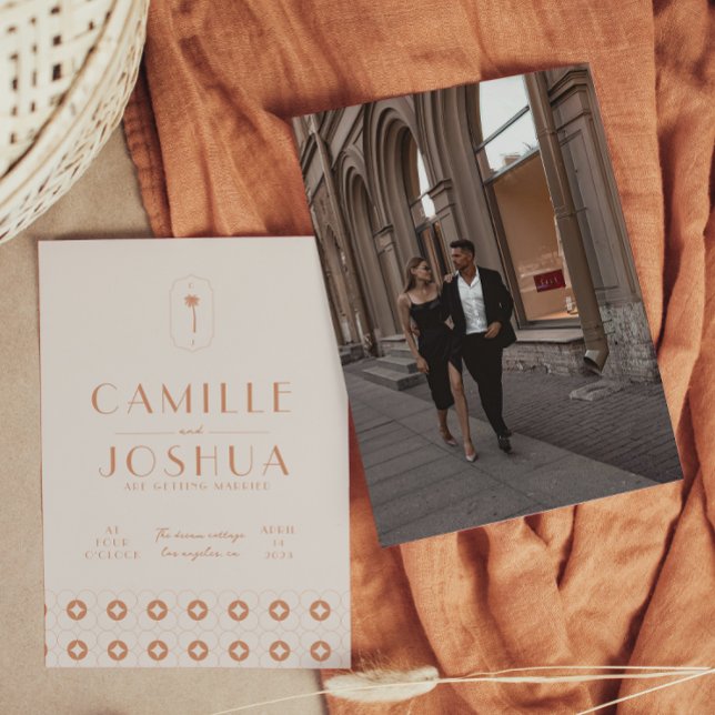 Convite Casamento de Palm primavera retro (Criador carregado)