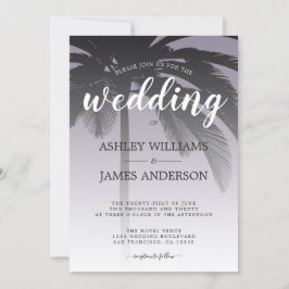 Convite Casamento de Palm Tree Ash Purple Beach