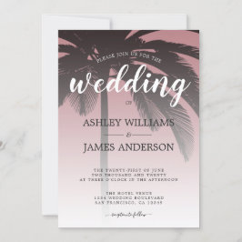 Convite Casamento de Palm Tree Dusty Rosa Beach