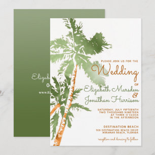 Convite Casamento de Palm Trees Douradas Tropicais
