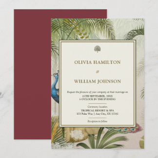 Convite Casamento de Palm Tropical Burgandy 5x7