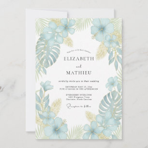 Convite Casamento de Palma de Eucalipto Tropical Aqua