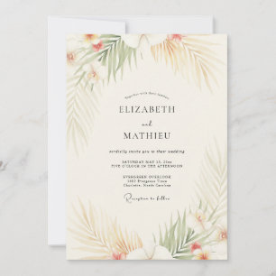 Convite Casamento de Palma de Eucalipto Tropical Coral