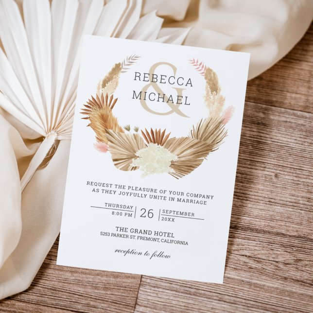 Convite Casamento de Palma Seco Rustic Boho Pampas Grass W (Criador carregado)