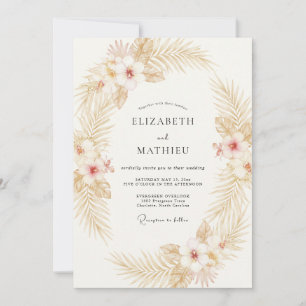 Convite Casamento de Palma Tropical Dourada de Eucalipto