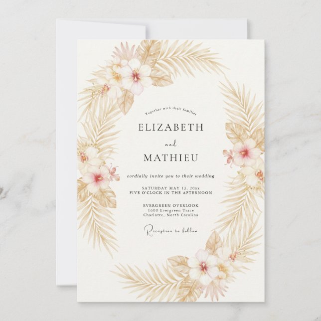 Convite Casamento de Palma Tropical Dourada de Eucalipto (Frente)