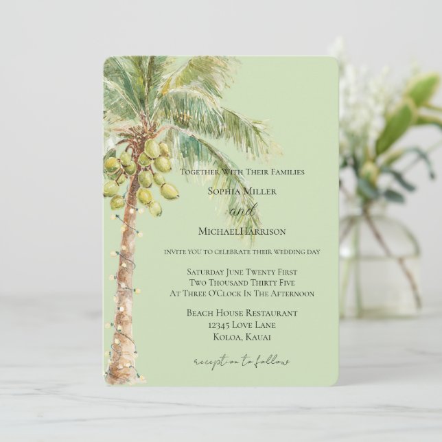 Convite Casamento de Palmeira Tropical Verde   (Em pé/Frente)
