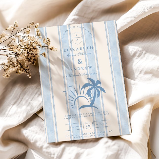 Convite Casamento de palmeiras desenhadas à mão náutica (Criador carregado)