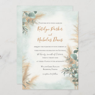 Convite Casamento de Pampas Grass Eucalyptus Greenery Boho