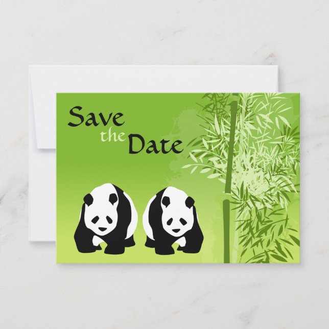 Convite Casamento de Panda Bears e Bamboo Salvem a Data (Frente)
