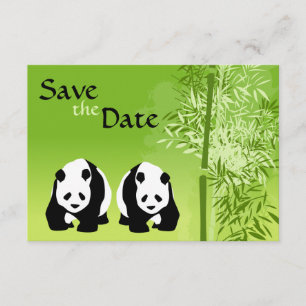 Convite Casamento de Panda Bears e Bamboo Salvem a Data
