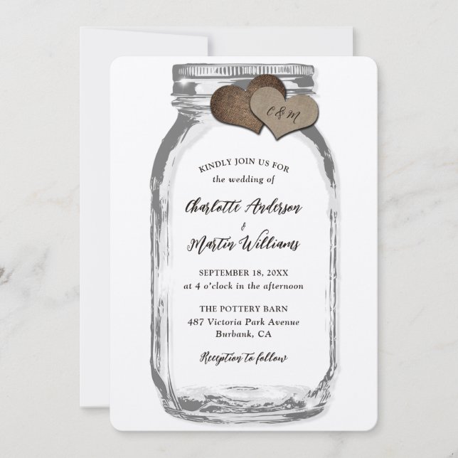 Convite Casamento de Papel da Rússia Mason Jar Kraft (Frente)