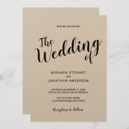 Convite Casamento de Papel Kraft com Script Moderno