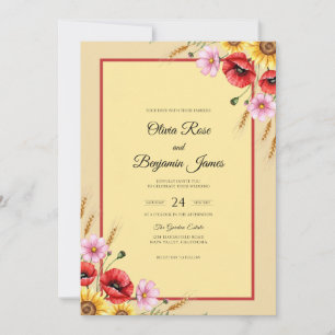 Convite Casamento de Papoula Amarela e Girassol
