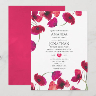 Convite Casamento de Papoula Aquarela Vermelha
