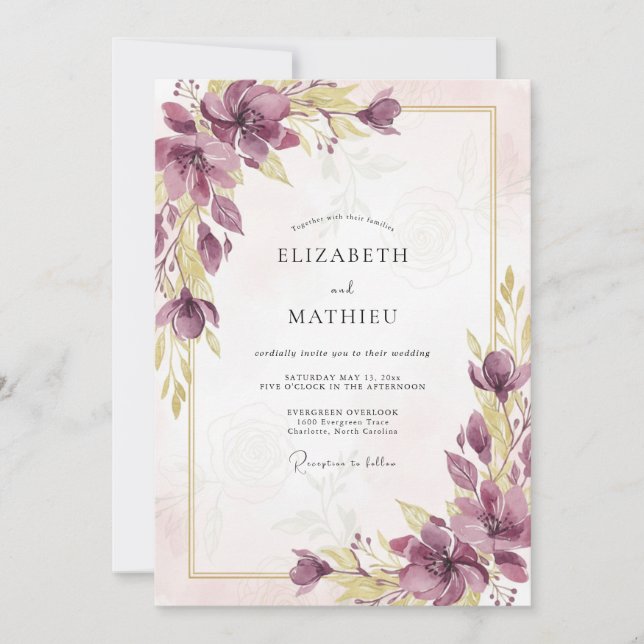 Convite Casamento de Papoula Lavanda Roxa (Frente)