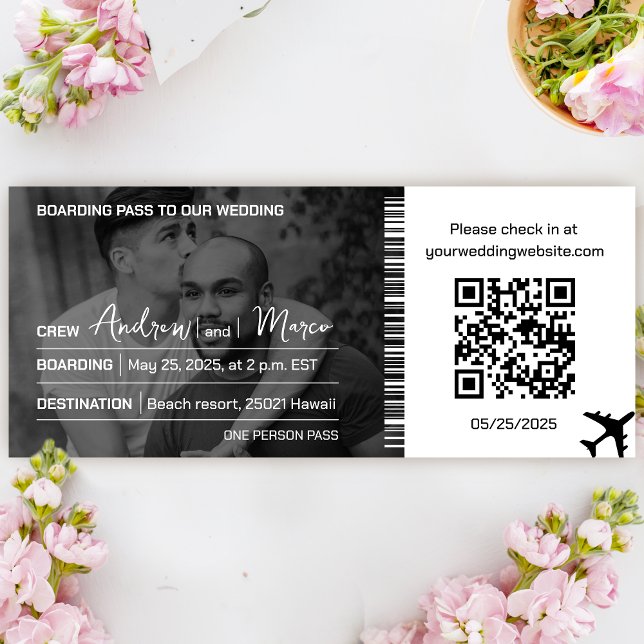 Convite Casamento de Passagem de Embarque de Destino de Fo (Photo Destination Boarding Pass Wedding Invitation)