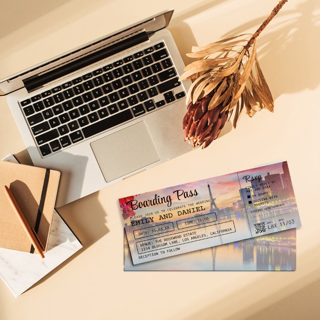 Convite Casamento de Passagem de Embarque de Destino de Pa (Criador carregado)