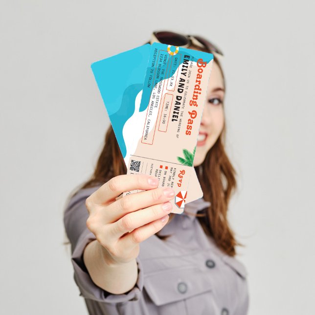 Convite Casamento de Passagem de Embarque de Verão (Criador carregado)