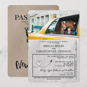 Convite Casamento de Passaporte Beige Nova Iorque