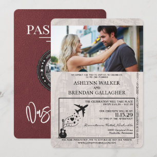 Convite Casamento de Passaporte Burgundy Nashville