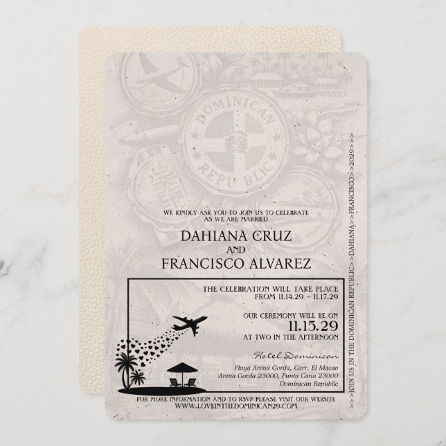 Convite Casamento de Passaporte da República Dominicana do (Frente/Verso)