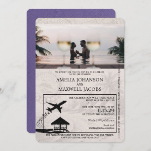 Convite Casamento de Passaporte das Maldivas Roxo Lilac