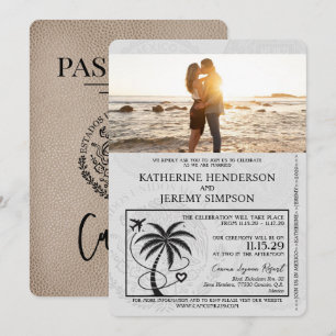 Convite Casamento de Passaporte de Beige Cancun