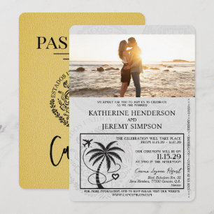 Convite Casamento de Passaporte de Cancún Amarelo