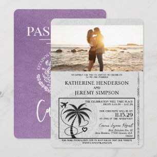Convite Casamento de Passaporte de Cancún de lavanda Roxo