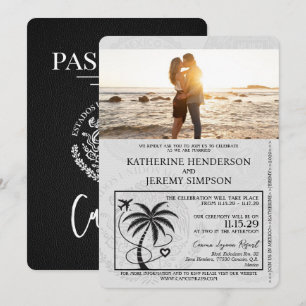 Convite Casamento de Passaporte de Cancún Preto