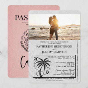 Convite Casamento de Passaporte de Cancún Rosa