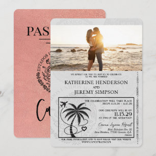 Convite Casamento de Passaporte de Cancún rosa Dourado