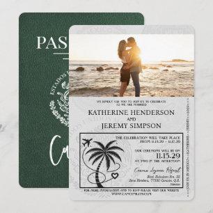 Convite Casamento de Passaporte de Cancún Verde