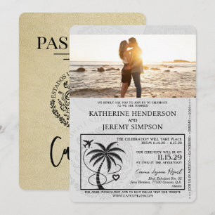 Convite Casamento de Passaporte de Champagne Cancun