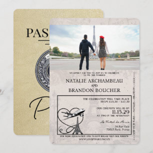 Convite Casamento de Passaporte de Champagne Paris