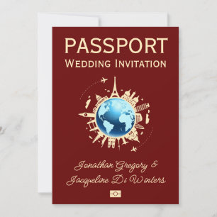 Convite Casamento de Passaporte de Destino de Globe de Div