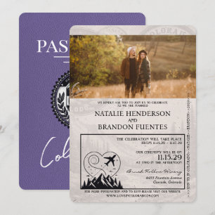 Convite Casamento de Passaporte de Lilac Purple Colorado