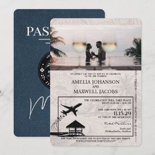 Convite Casamento de Passaporte de Maldivas marinho Azul