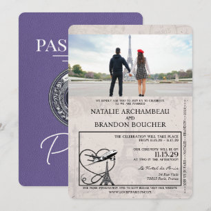 Convite Casamento de Passaporte de Paris de Lilac Purple
