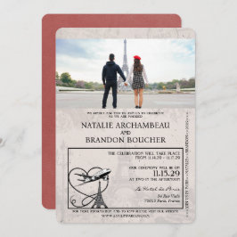 Convite Casamento de Passaporte de Paris Light Burgundy