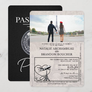 Convite Casamento de Passaporte de Paris Negro
