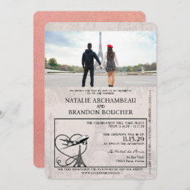 Convite Casamento de Passaporte de Paris rosa Dourado
