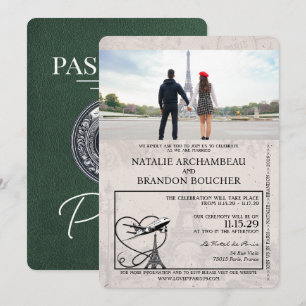 Convite Casamento de Passaporte de Paris Verde