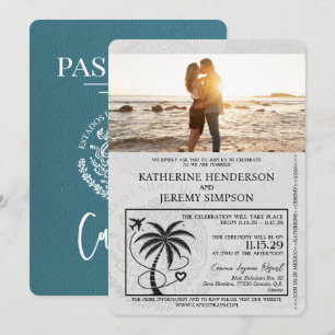 Convite Casamento de Passaporte de Teal Cancun